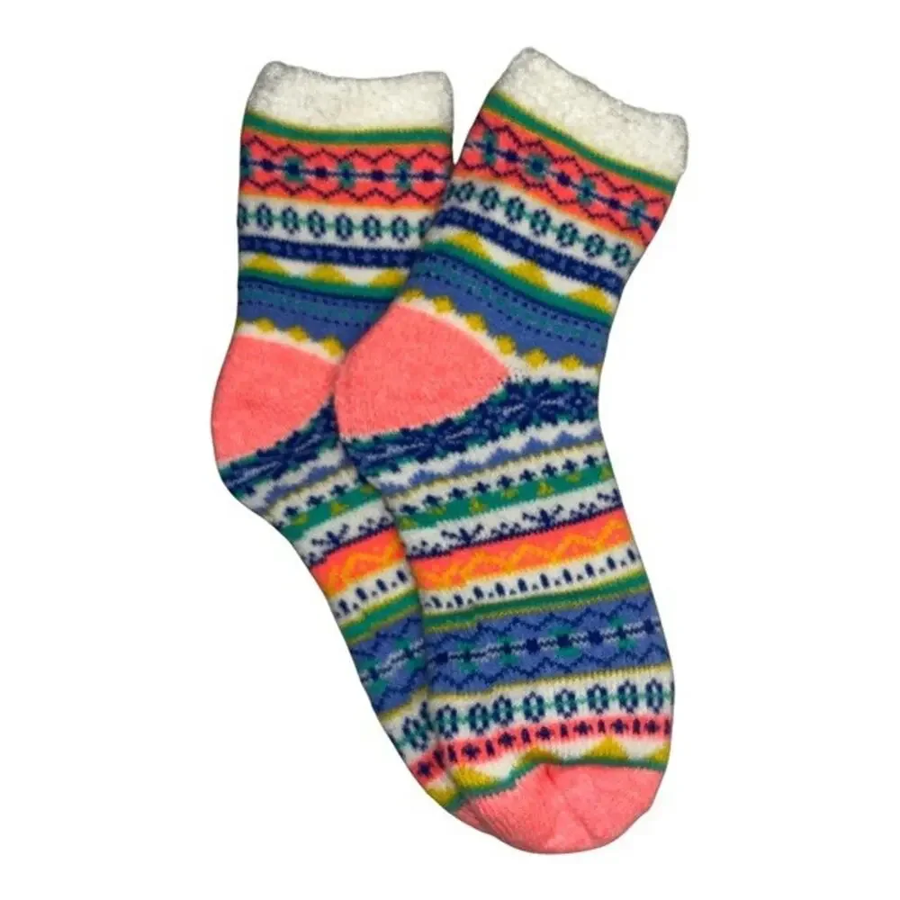 Magellan Outdoors Lodge Crew Socks Orange Blue Aloe Infused Lined Medium 6-10